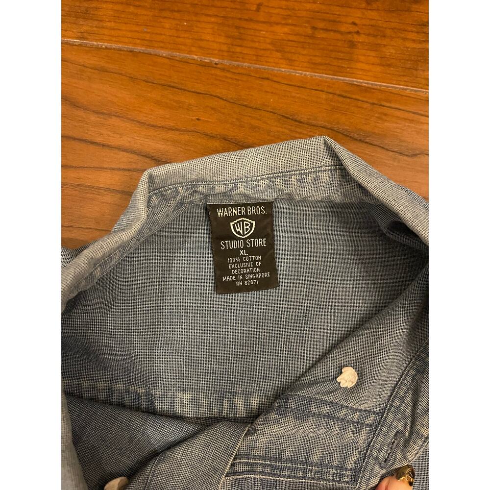 VTG 90s Warner Bros Denim Shirt Mens Size XL Button Up Blue Taz Looney Tunes - Picture 8 of 12